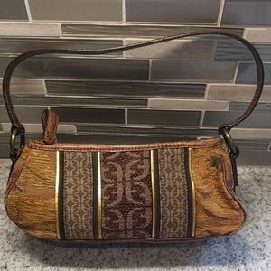 Fossil carpetbag brocade fabric handbag purse small tan